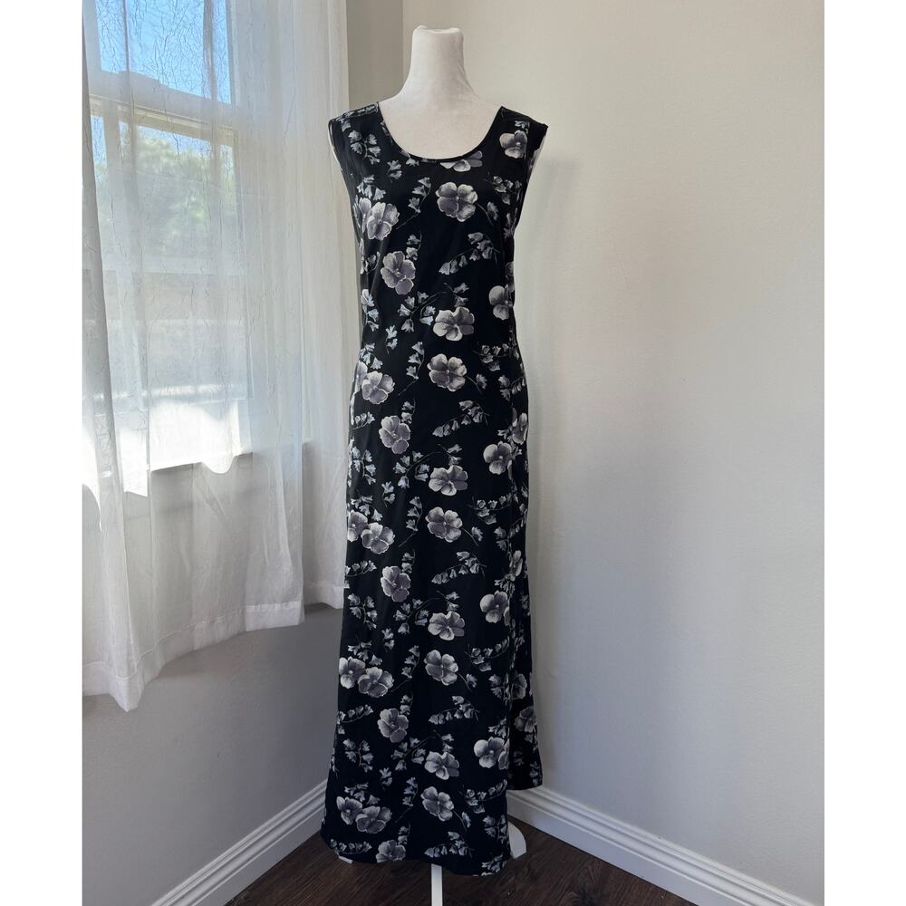 Vintage Y2K Impressions of California Black & Gray Floral Print Maxi Dress